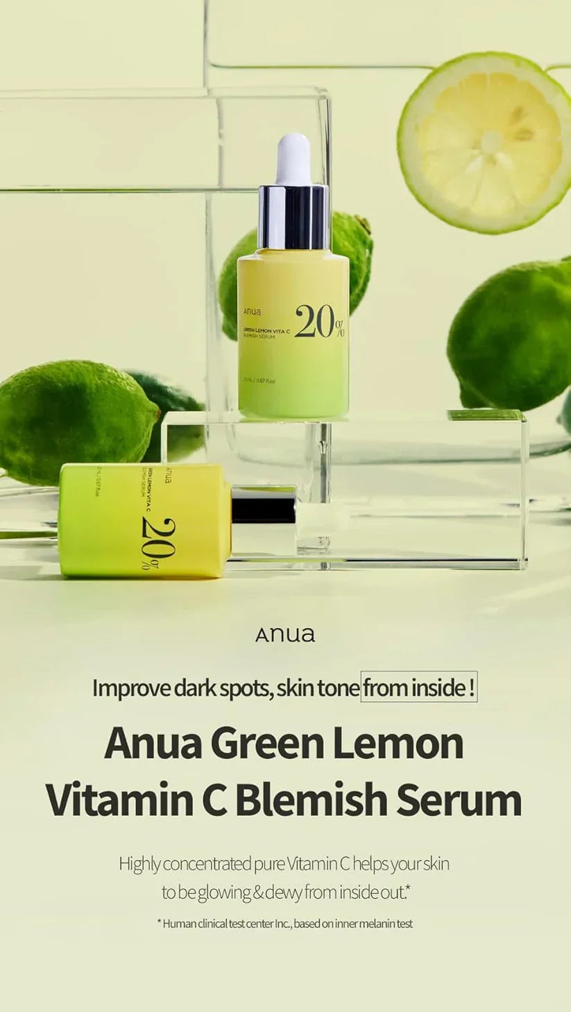 Anua Green Lemon Vitamin C 20% Facial Blemish Serum For Dark Spots 20g